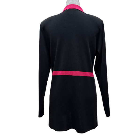 Misook Black & Pink Open Cardigan Jacket Tunic Sweater L Acrylic Knit Made Korea - Picture 4 of 7
